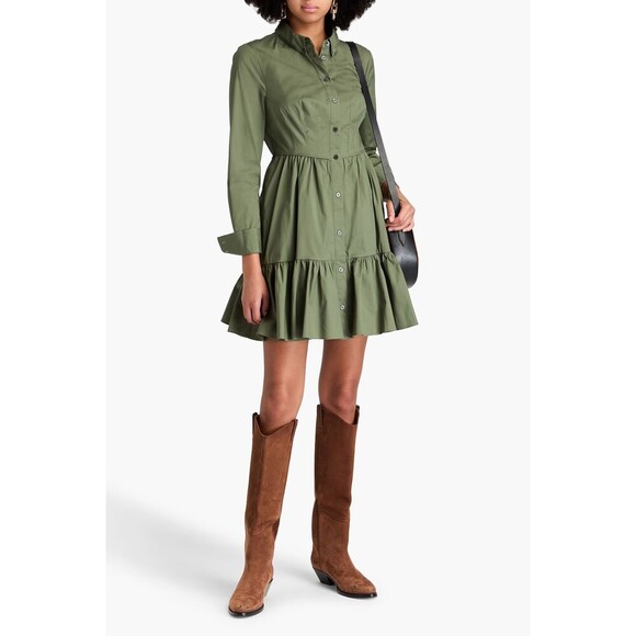 Veronica Beard Delbie Cotton Fit-And-Flare Shirt Dress Stone Army Green Size 6 - Picture 1 of 10